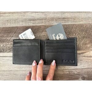 Timberland Mens Black Genuine Leather Bifold Wallet RFID Blocking Card Holder
